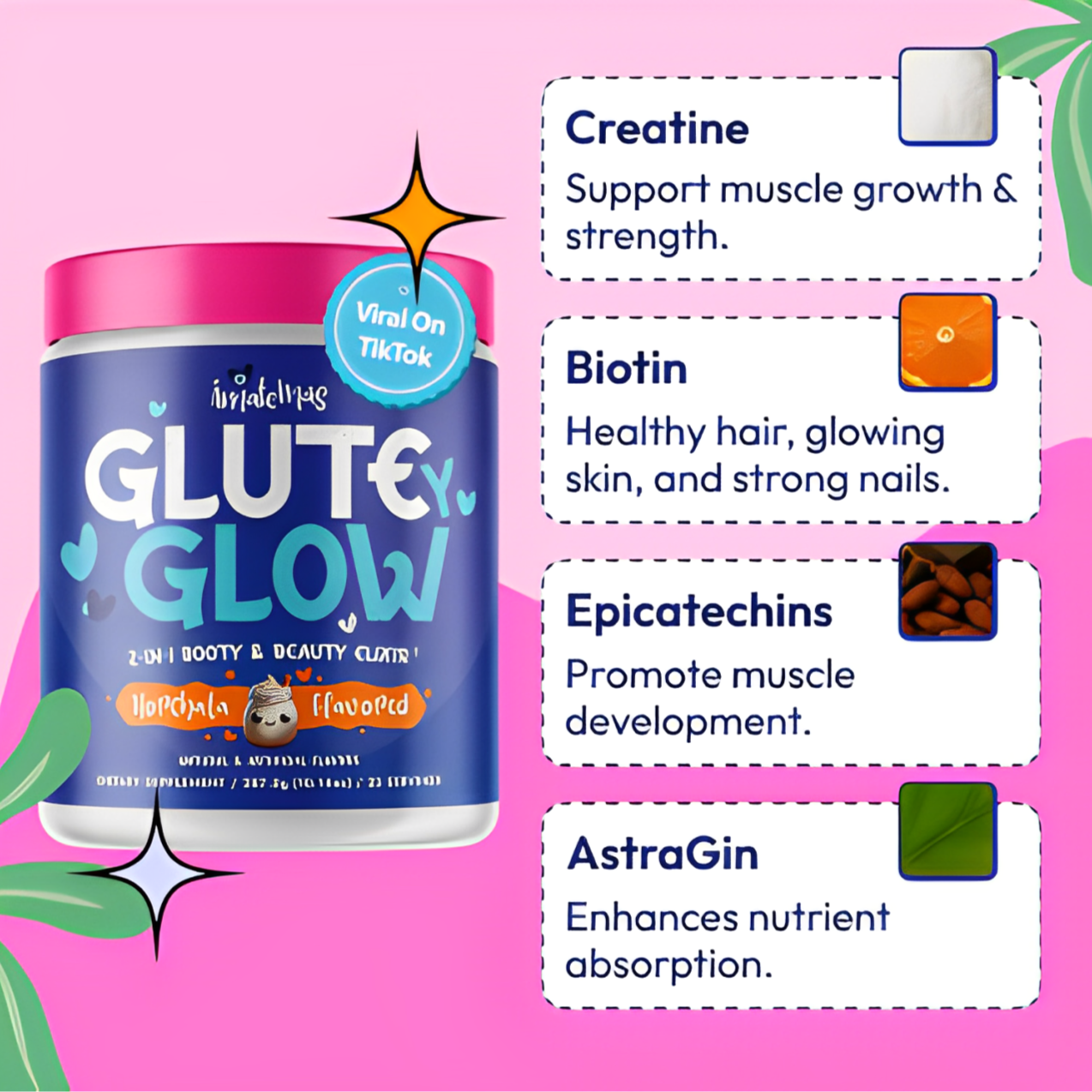 GLUTE Y GLOW CREATINA PARA MUJERES ELIXIR DE BELLEZA Y BIENESTAR 2 EN 1
