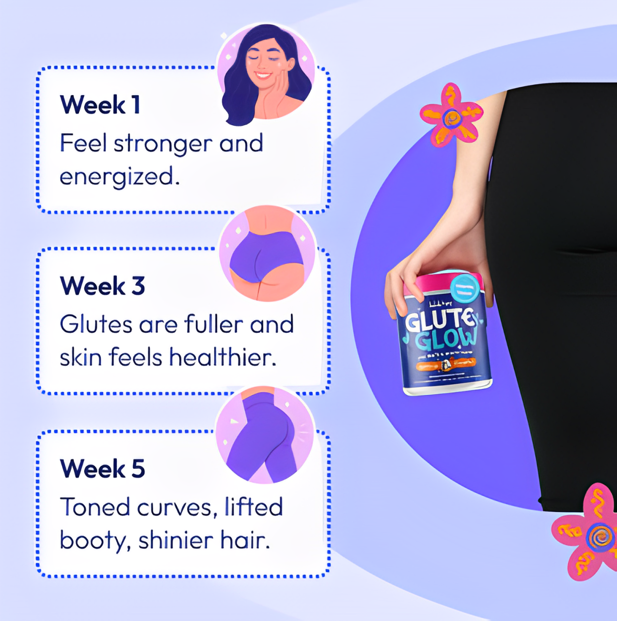 GLUTE Y GLOW CREATINA PARA MUJERES ELIXIR DE BELLEZA Y BIENESTAR 2 EN 1